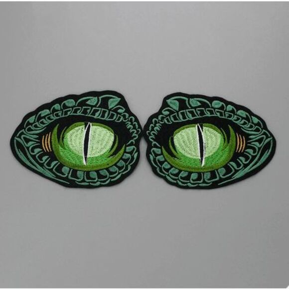 Set of 2 Large Embroidered Dragon Eyes Biker Punk Jeans Jacket Fabric Patches Ap - Picture 3 of 3